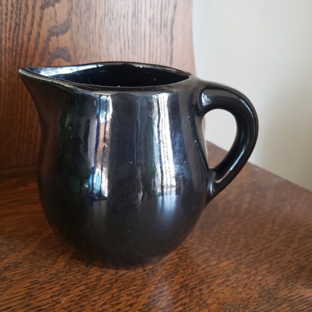 Antique Vintage Black Glazed Primitive Farmhouse‎ Ceramic Crock Pitcher